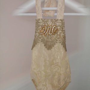 Gold first birthday thanksgiving Christmas Floral Outfit Clothes Dress Romper